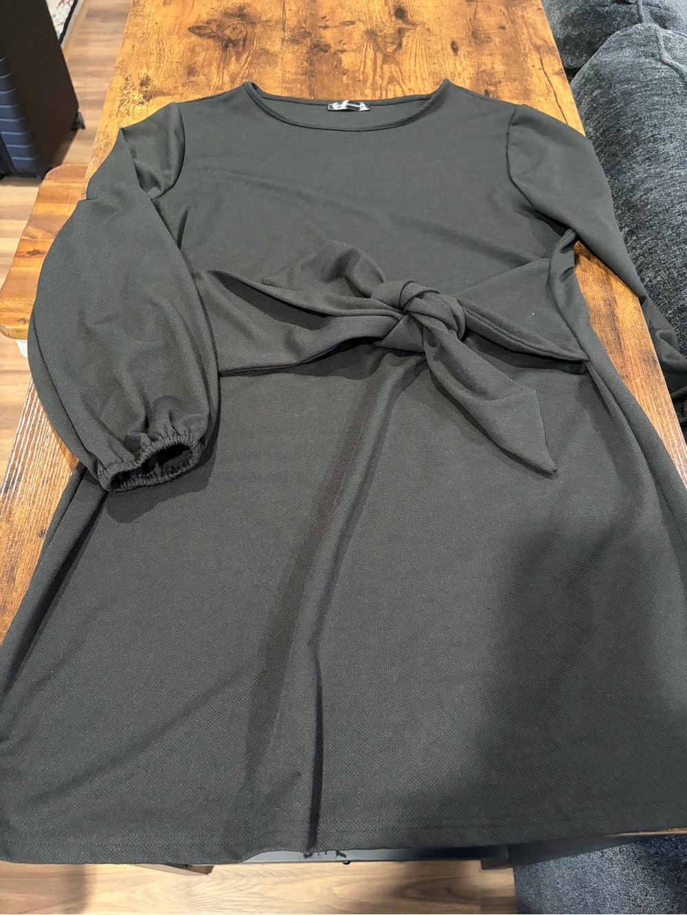 Black Tie-Front Long Sleeve Dress